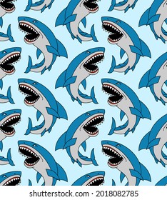 Shark pattern seamless. Sea predator background. Large predatory marine fish ornament. vector texture