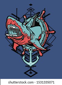 shark pirate with sacred geometry