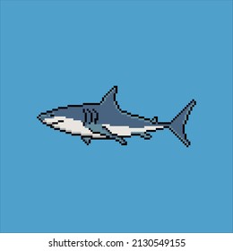 Shark with pixel art design. Vector illustration.