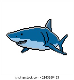 Shark with pixel art design. Vector illustration.