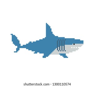 Shark pixel art. Marine predator 8 bit. graphics old game