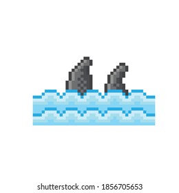 Shark pixel art. Vector picture. Sharks in the sea. 