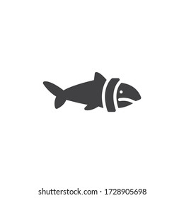Icono del vector de residuos de tiburón y plástico. signo plano relleno para concepto móvil y diseño web. Icono de glifo de contaminación marina. Símbolo de contaminación oceánica, ilustración del logo. Gráficos vectoriales