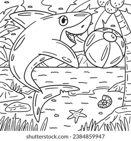 Shark Playing Beach Ball Coloring Page for Kids