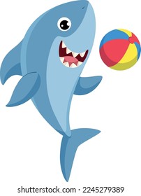 Shark playing with beach ball. Funny cartoon animal