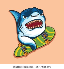 tubarão jogando Skate e segurando ilustração