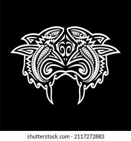 Shark Polynesian Tribal Patterns on white background Design element for logo, poster, card, banner, emblem, t shirt. Vector illustration.