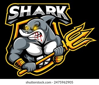 shark poseidon mascot logo illustration