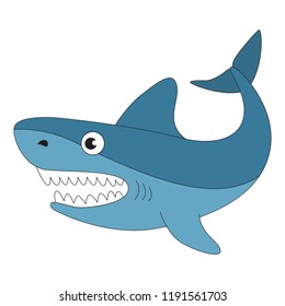 Shark predator animal funny cartoon. Outlined illustration with thin line black stroke