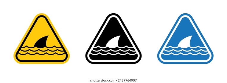 Shark Presence Area Caution. Beach Water Shark Hazard Sign. Shark Attack Risk Warning