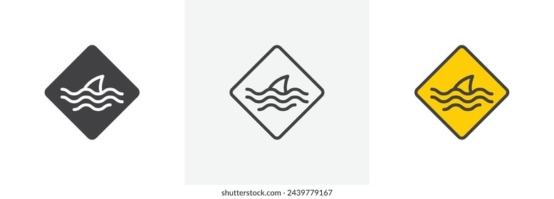 Shark Presence Danger Warning. Caution for Shark-Risk Areas. Aquatic Predator Alert Sign