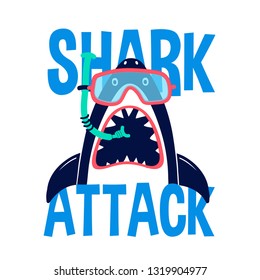 Shark print design with slogan. Vector illustration design for fashion fabrics, textile graphics, prints.