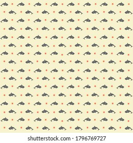 shark and red star with yellow background repeat pattern