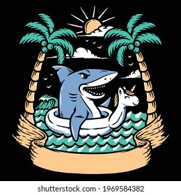 Shark relaxing on the beach illustration