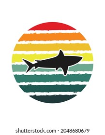 Shark Retro Sunset Design template. Vector design template for logo, badges, t-shirt, POD and book cover. Isolated white background.