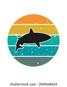 Shark Retro Sunset Design template. Vector design template for logo, badges, t-shirt, POD and book cover. Isolated white background.