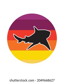 Shark Retro Sunset Design template. Vector design template for logo, badges, t-shirt, POD and book cover. Isolated white background.