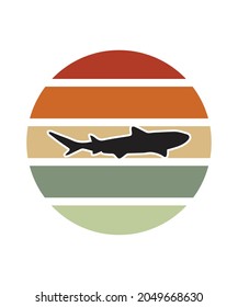 Shark Retro Sunset Design template. Vector design template for logo, badges, t-shirt, POD and book cover. Isolated white background.