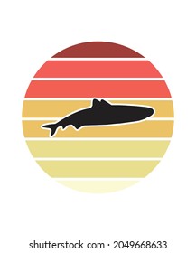 Shark Retro Sunset Design template. Vector design template for logo, badges, t-shirt, POD and book cover. Isolated white background.