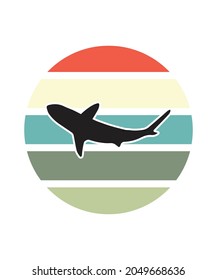 Shark Retro Sunset Design template. Vector design template for logo, badges, t-shirt, POD and book cover. Isolated white background.