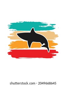 Shark Retro Sunset Design template. Vector design template for logo, badges, t-shirt, POD and book cover. Isolated white background.