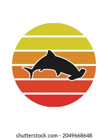 Shark Retro Sunset Design template. Vector design template for logo, badges, t-shirt, POD and book cover. Isolated white background.