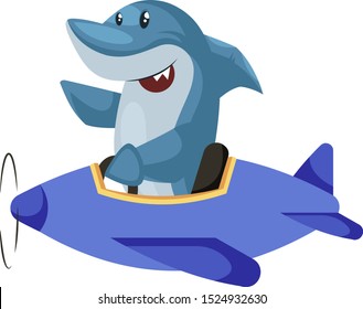 Shark ridding plane, illustration, vector on white background.