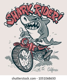 Shark Rider on motorcycle vector T-Shirt design.