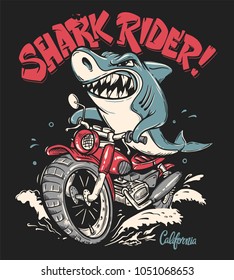 Shark Rider on motorcycle vector T-Shirt design.