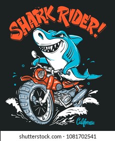 Shark Rider on motorcycle vector T-Shirt design.