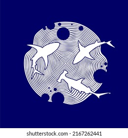 Tiburón en vector de agua de rizo