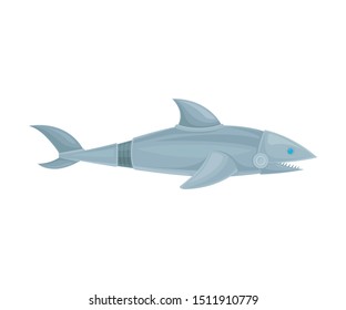 Shark robot with teeth. Side view. Vector illustration on a white background.