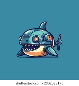 shark Robot Vector Icon Illustration. Technology Robot Icon logo. Flat Cartoon Style