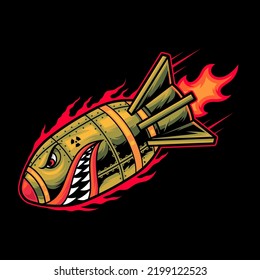 Shark Rockets Attack Vector Military Art Illustration on Isolated Background