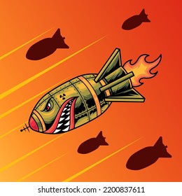 
Shark Rockets Attack Vector Military Art Illustration on Isolated Background