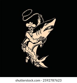 shark rodeo tattoo vector design