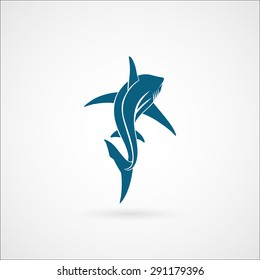 Shark sailing far away logo sign on white background vector illustration