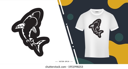 Shark in Samoa style print for t-shirt. Isolated. Vector