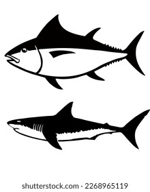 arte vectorial de los peces tiburones y marinos