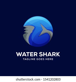 shark in sea logo vector, shark logo, water shark logo concept