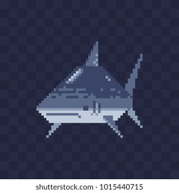 Shark Sea Predatory Fish Isolated Vector Illustration. Pixel Art Flat Style Icon. Game Assets. 8-bit Sprite.