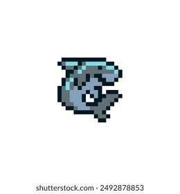 Haifischmeer Raubfische isolierte Vektorillustration. Pixel-Art-Flachformatsymbol. Spielmaterial. 8-Bit-Animation.