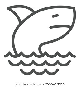 Shark in sea waves line icon, marine wild life concept. Vector graphics. Predator animal, danger sign on white background, outline style icon for mobile or web design