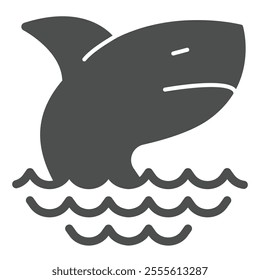 Shark in sea waves solid icon, marine wild life concept. Vector graphics. Predator animal, danger sign on white background, glyph style icon for mobile or web design