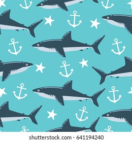 Shark seamless pattern. Can be used for wallpaper, t-shirt pattern, web page background, print, wrapping