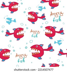 Shark seamless pattern. Cartoon sketch fish illustration. Drawn by hand. Doodle.