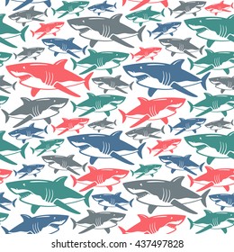 Shark seamless pattern. Color  print on white background