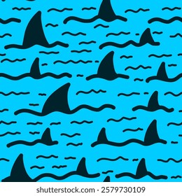 shark seamless pattern in doodle style