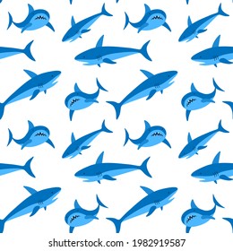 Shark seamless pattern. Fabric and textile design. Vector illustration.