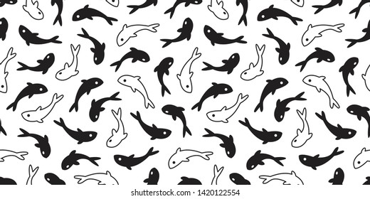 Shark Seamless pattern fish vector dolphin tuna salmon scarf isolated whale ocean sea repeat wallpaper tile background cartoon doodle illustration design